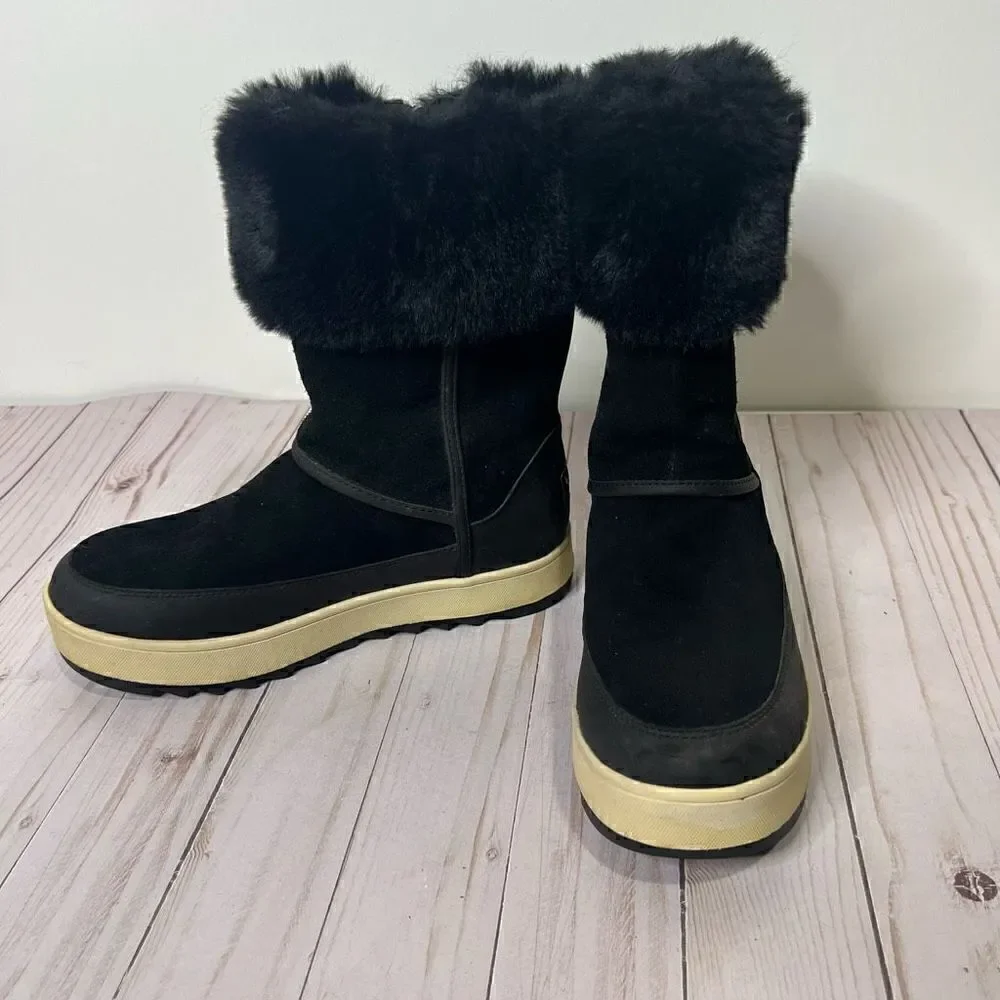UGG by Koolaburra Tynlee Black Suede Leather Faux Fur Lined Zip Up Boots Winter